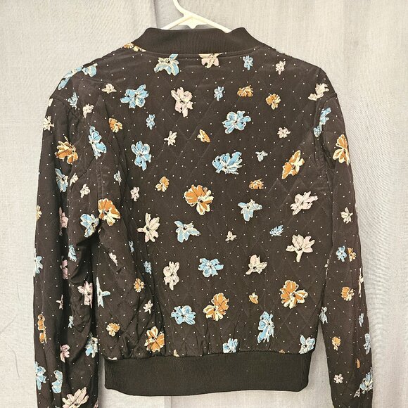 Diane von Furstenberg classic quilted silk bomber jacket floral print sz 8 - Picture 3 of 12